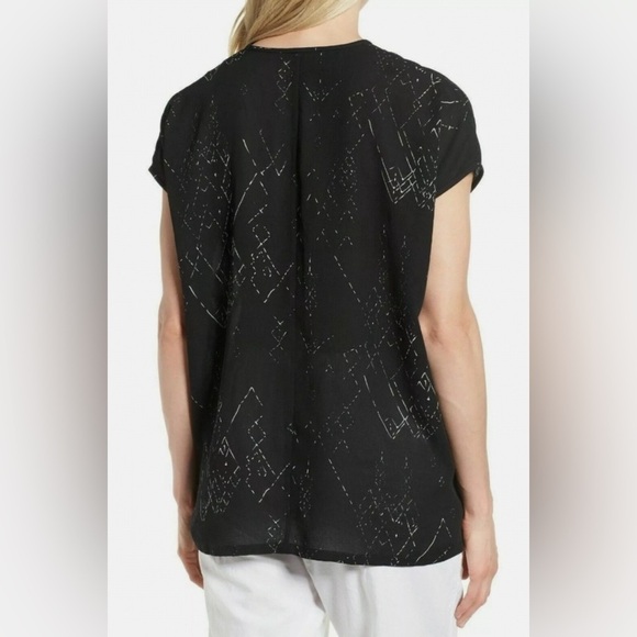 Eileen Fisher Black & White Marrakesh Printed Silk Tencel V-neck Blouse Size S - Picture 4 of 13
